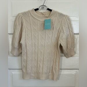 APRICOT Off-White Diamond Cable Knit Sweater with Jewel Buttons